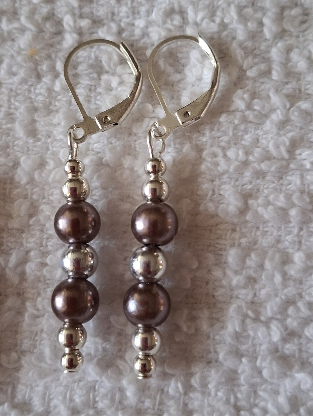 Silver and Lavender Beaded Drop Earrings - Unbranded